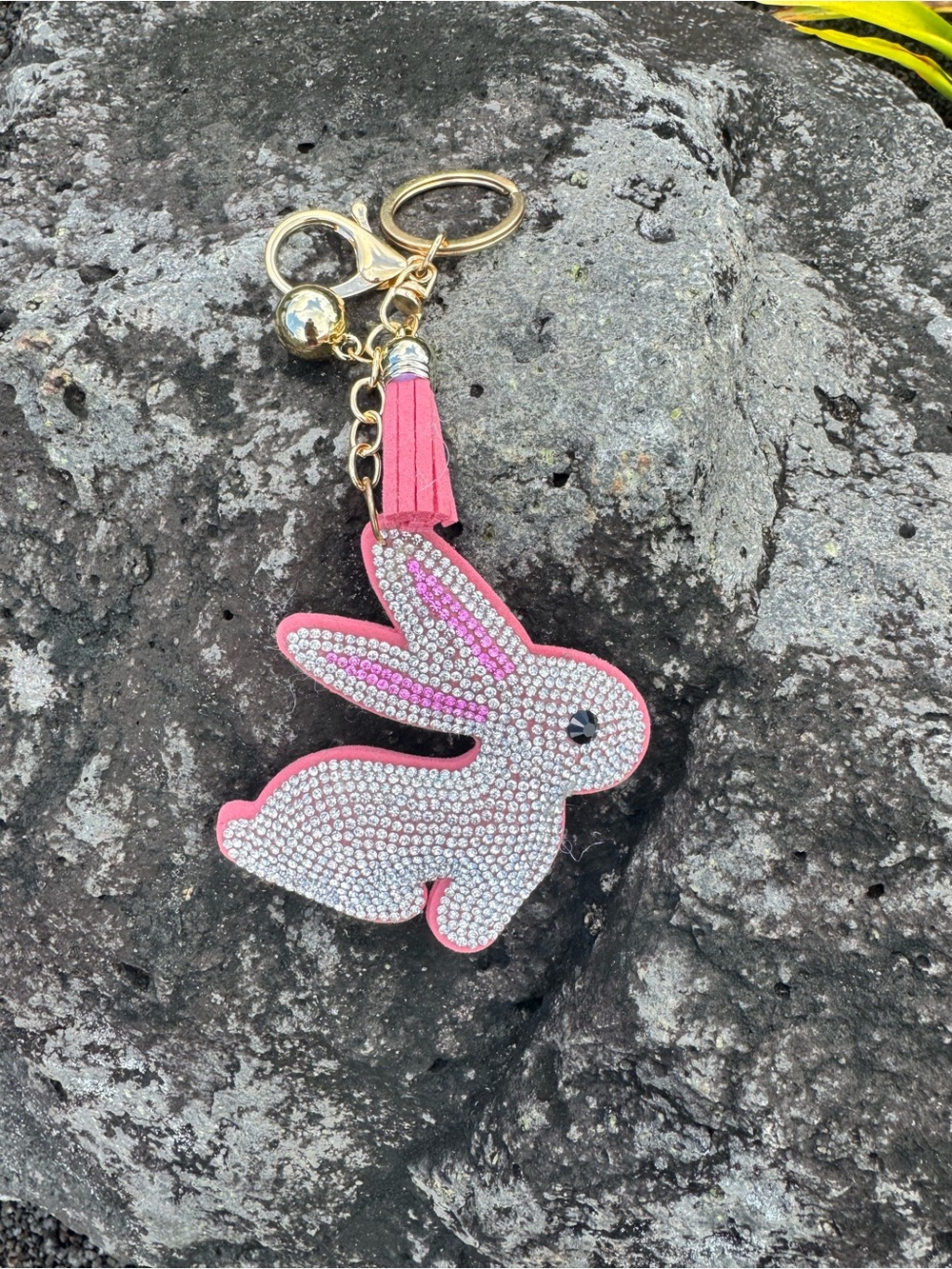 Rhinestone Bunny Keychain Pink Tassel Bling Bag Charm
